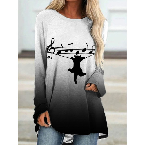 Music Sheet Hanging Black Cat A Line T Shirt