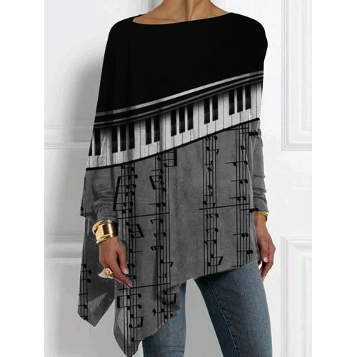 Music Sheet Piano Contrast Bat Sleeve T Shirt