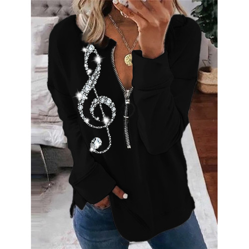 Music Treble Clef Glitter Art Zip Up Sweatshirt
