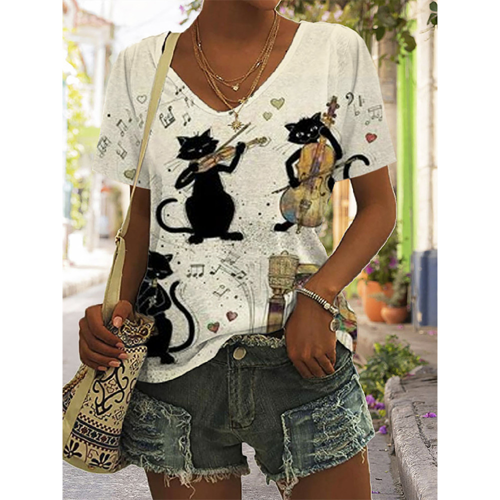 Music Violin Cat Retro  T Shirt