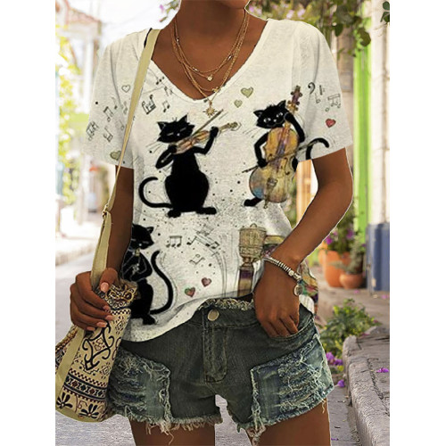 Music Violin Cat Retro  T Shirt