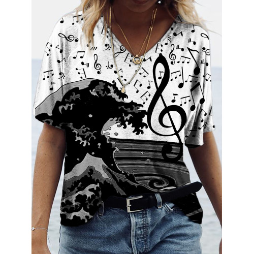 Music Wave Art Print V Neck T Shirt