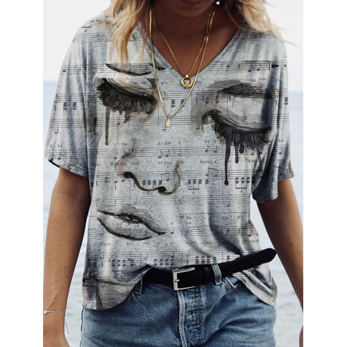 Music Woman Art Painting V Neck T Shirt