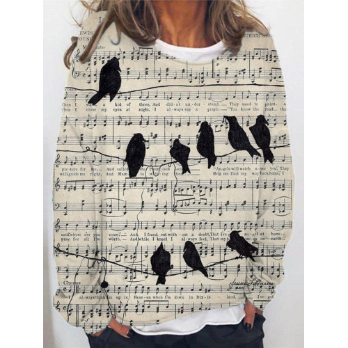 Musical Animal Bird Vintage Print Sweatshirt