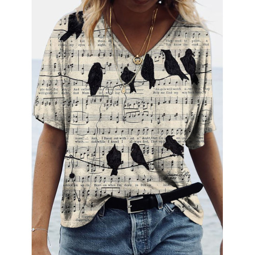 Musical Animal Bird Vintage Print T-Shirt