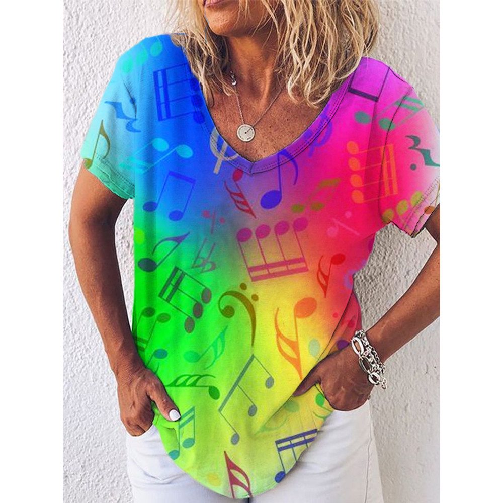 Musical Note Colorful Art Print V-Neck T-Shirt