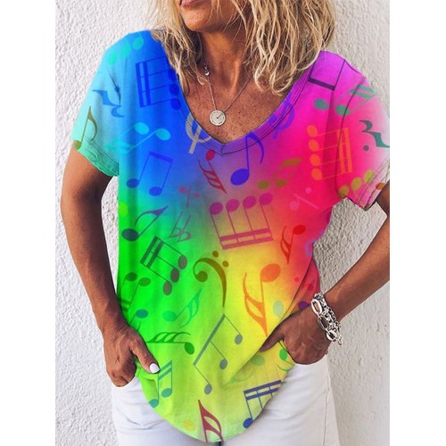 Musical Note Colorful Art Print V-Neck T-Shirt