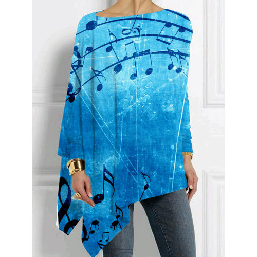 Musical Notes Inspired Bat Sleeve T Shirt