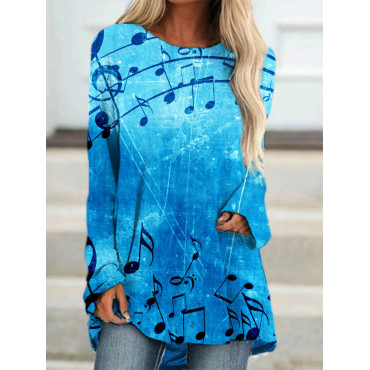 Musical Notes Inspired Long Sleeve A Line T Shirt