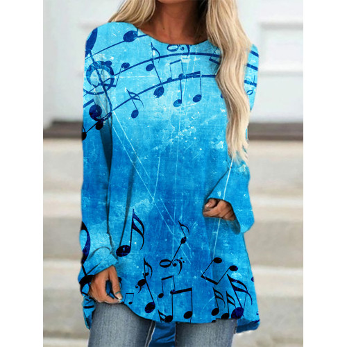 Musical Notes Inspired Long Sleeve A Line T Shirt