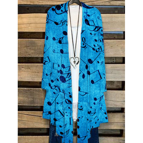Musical Notes Inspired Long Sleeve Flowy Cardigan