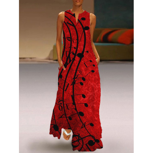Musical Notes Inspired Notch Neck Maxi Dress