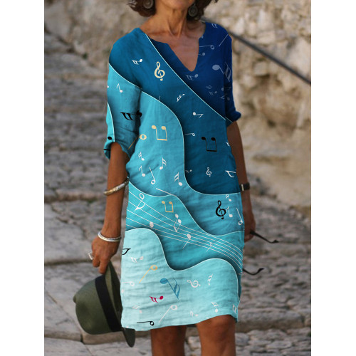 Musical Notes Inspired Notch Neck Midi Dress