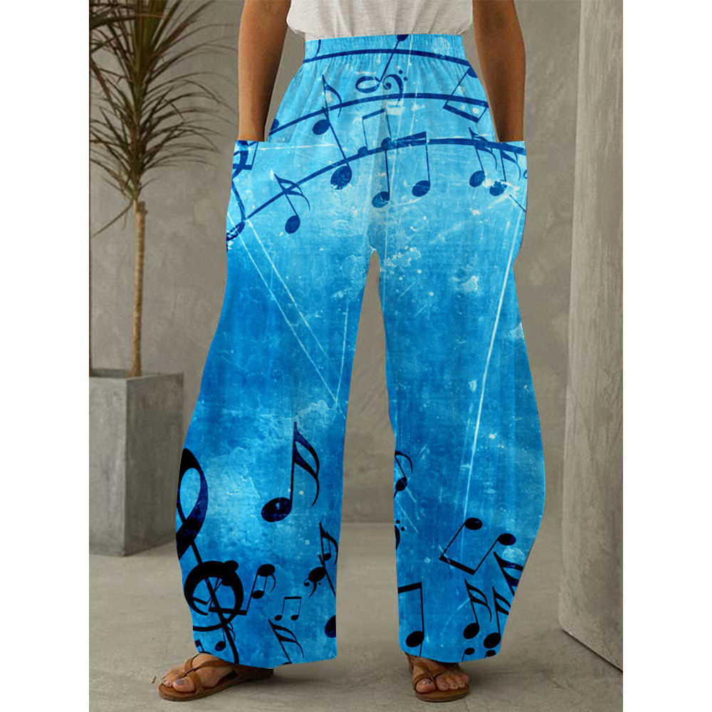Musical Notes Inspired Patch Pocket Wide Leg Pants