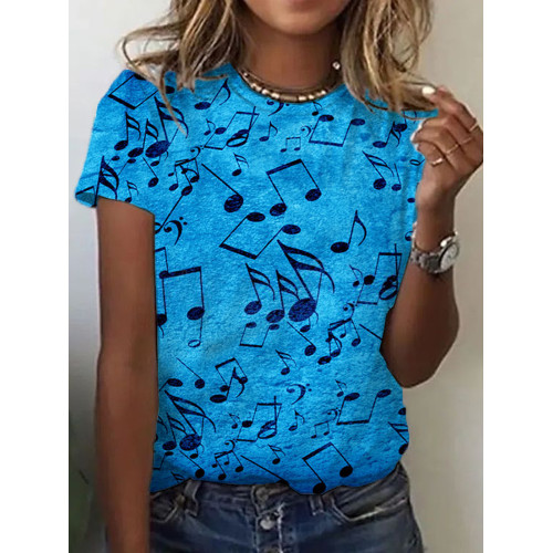 Musical Notes Inspired Round Neck Casual T Shirt
