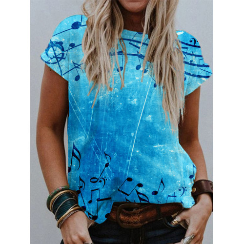 Musical Notes Inspired Round Neck T Shirt