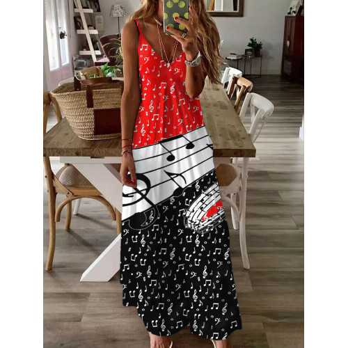 Musical Notes Inspired V Neck Cami Maxi Dress