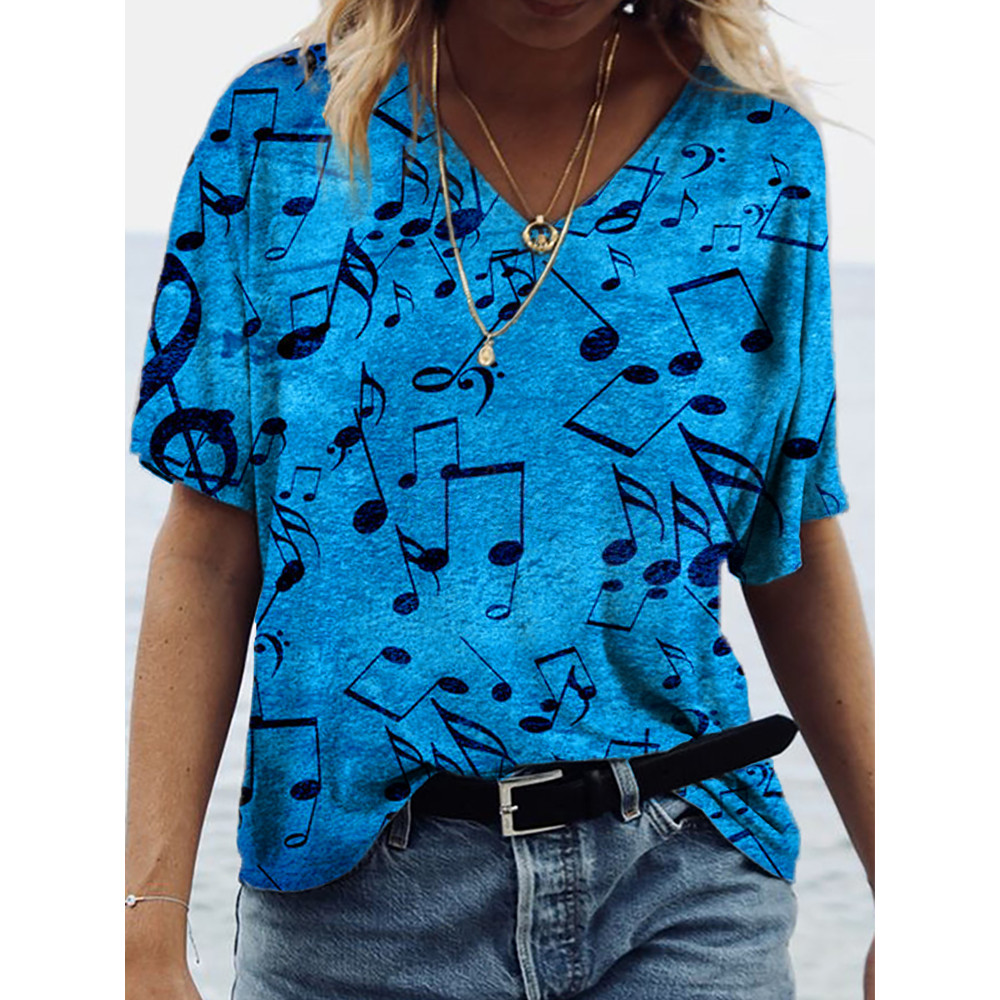 Musical Notes Inspired V Neck Comfy T Shirt
