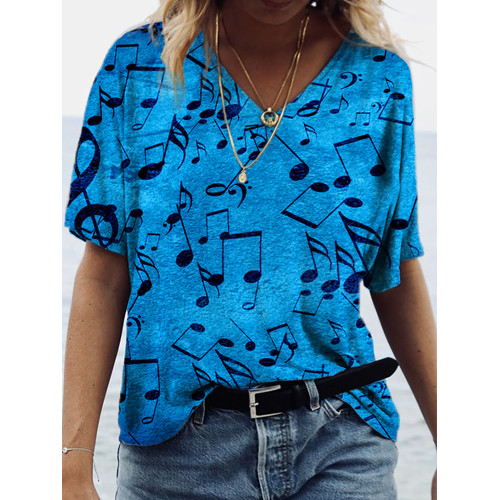 Musical Notes Inspired V Neck Comfy T Shirt