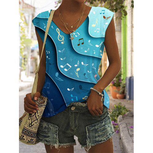 Musical Notes Inspired V Neck Comfy Tank Top
