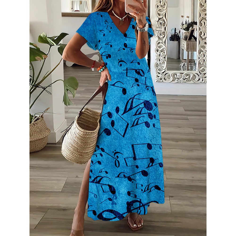Musical Notes Inspired V Neck Maxi Dress