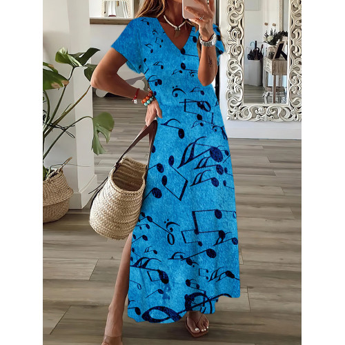 Musical Notes Inspired V Neck Maxi Dress