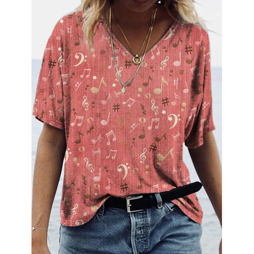 Musical Notes Inspired V Neck T Shirt