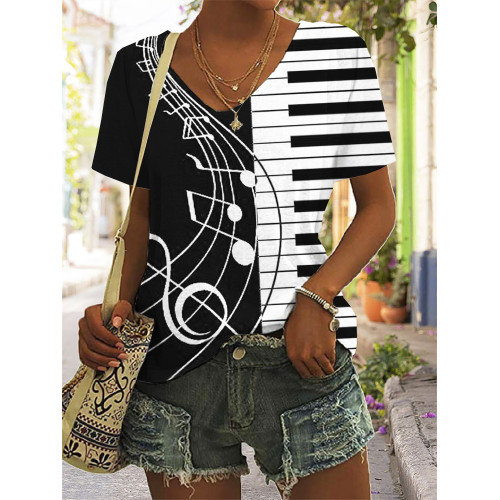 Musical Notes Piano Keys Contrast T Shirt