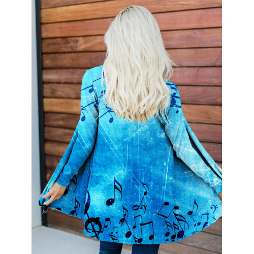 Musical Notes Print Long Sleeve Flowy Cardigan