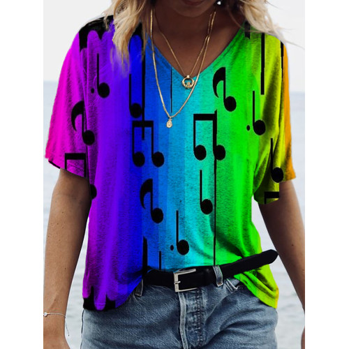 Musical Rainbow Art Print V-Neck T-Shirt