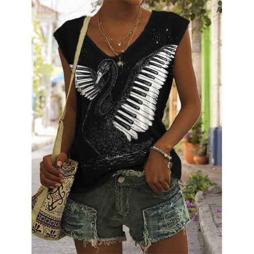 Piano Inspired Black Swan V Neck Tank Top