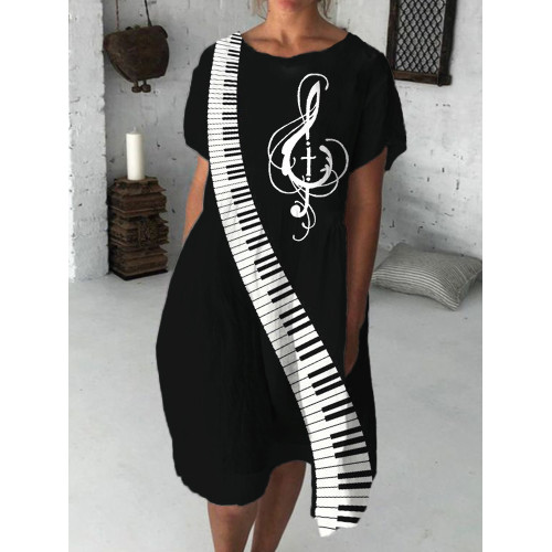 Piano Keys And Music Note Cross Midi Dress
