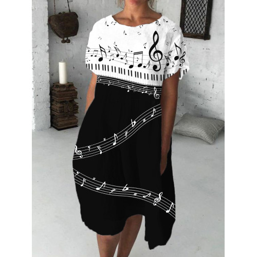 Piano Keys And Music Notes Contrast Midi Dress