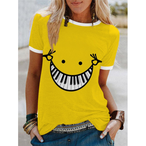 Piano Keys Cartoon Face Short Sleeve T Shirt