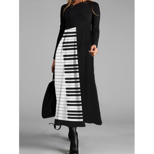 Piano Keys Contrast Pleated Maxi Dress