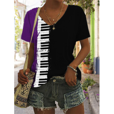 Piano Keys Graffiti Contrast Color T Shirt