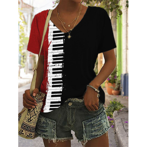 Piano Keys Graffiti Contrast Color T Shirt