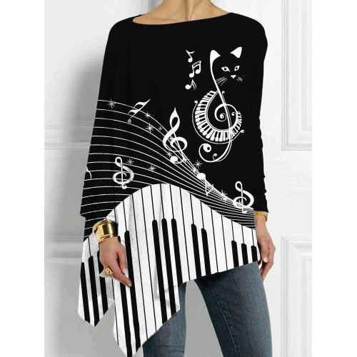 Piano Keys Music Cat Bat Sleeve T Shirt