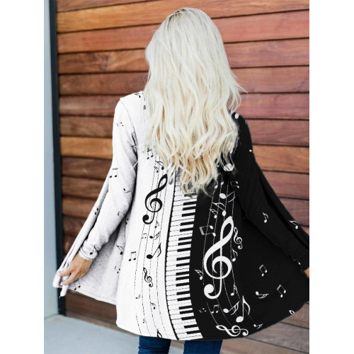 Piano Keys Music Notes Contrast Long Sleeve Cardigan