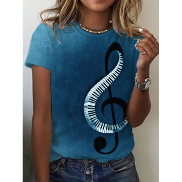 Piano Keys Treble Clef Art Round Neck T Shirt