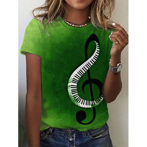 Piano Keys Treble Clef Art Round Neck T Shirt