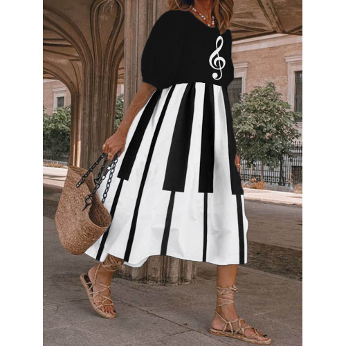 Piano Keys Treble Clef Contrast Maxi Dress