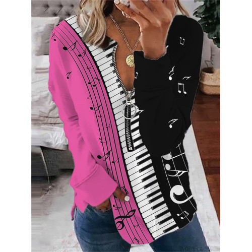 Piano Keys Wave With Musical Notes Zip Up Sweatshirt
