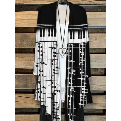 Piano Keys & Sheet Music Contrast Color Flowy Cardigan