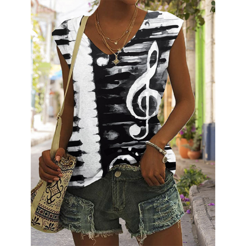 Piano Music Notes Art V Neck Tank Top
