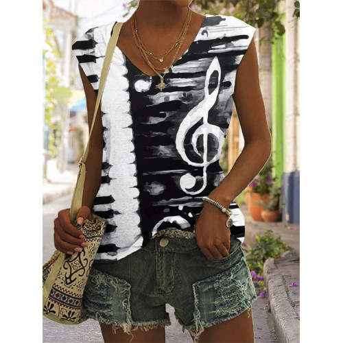 Piano Music Notes Art V Neck Tank Top
