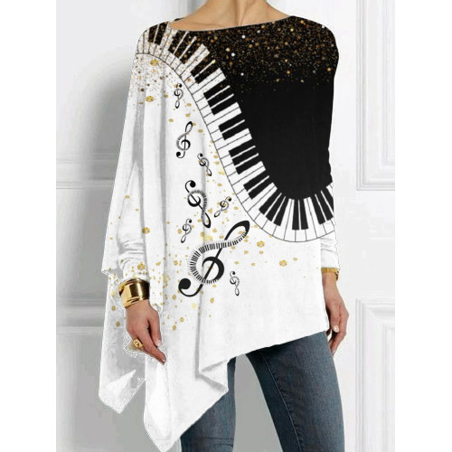 Piano Music Notes Gold Powder Art Bat Sleeve T Shirt