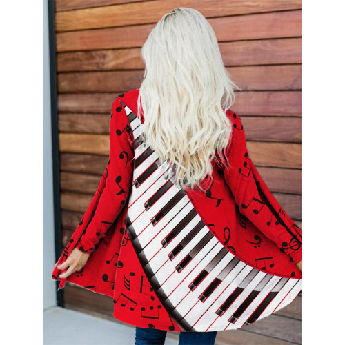 Piano Music Notes Print Long Sleeve Cardigan