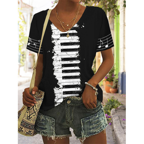 Piano Music Notes V Neck T Shirt
