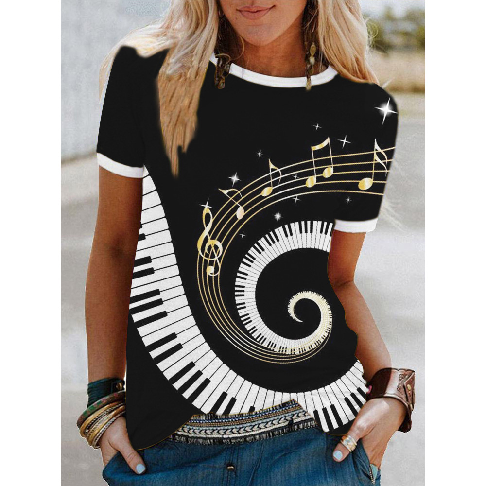 Piano Notes Print Short Sleeve T Shirt